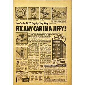 Motor's Auto Repair Manual "Fix any car in a Jiffy!" Vintage Print Ad 1954